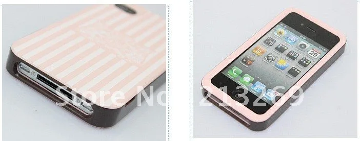 Wholesale Thin Stripe Pink 3 in 1 Protector Spade Polka Dot Linear Hard Back Cover Case Bulk for iphone 4 4S |