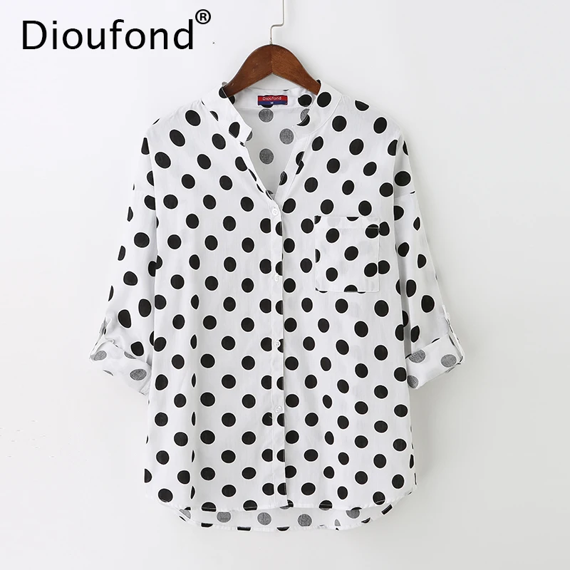 Женская блузка в горошек Dioufond белая черная Повседневная Свободная с длинным