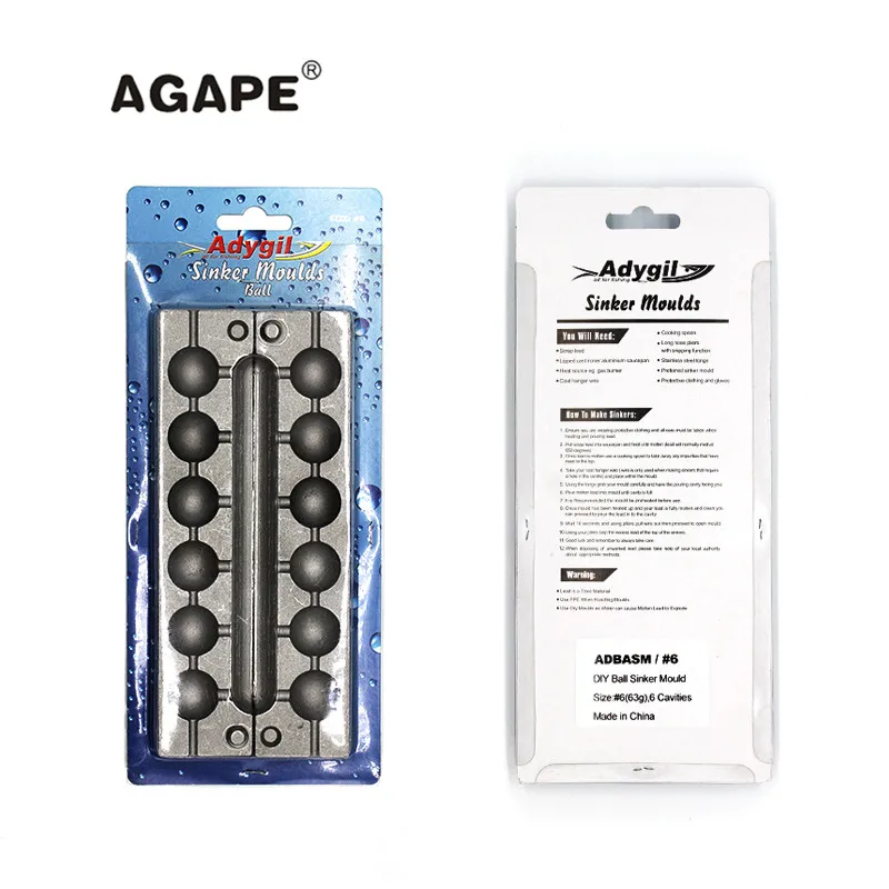 

AGAPE DIY Fishing Ball Sinker Mould ADBASM/#6 Ball Sinker 63g 6 Cavities