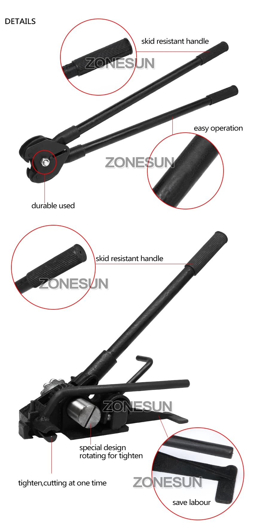 ZONESUN 20 мм Ручная стальная обвязочная машина ручной цельный комбинированный инструмент стальной ремень упаковочная машина для стальных ремней обвязка