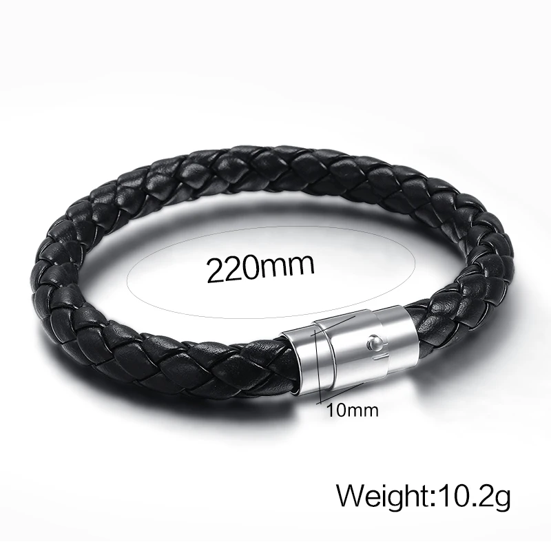 Vnox Classic Black Braided Leather Bracelet for Men Male Jewelry with Stainless Steel Clasp | Украшения и аксессуары