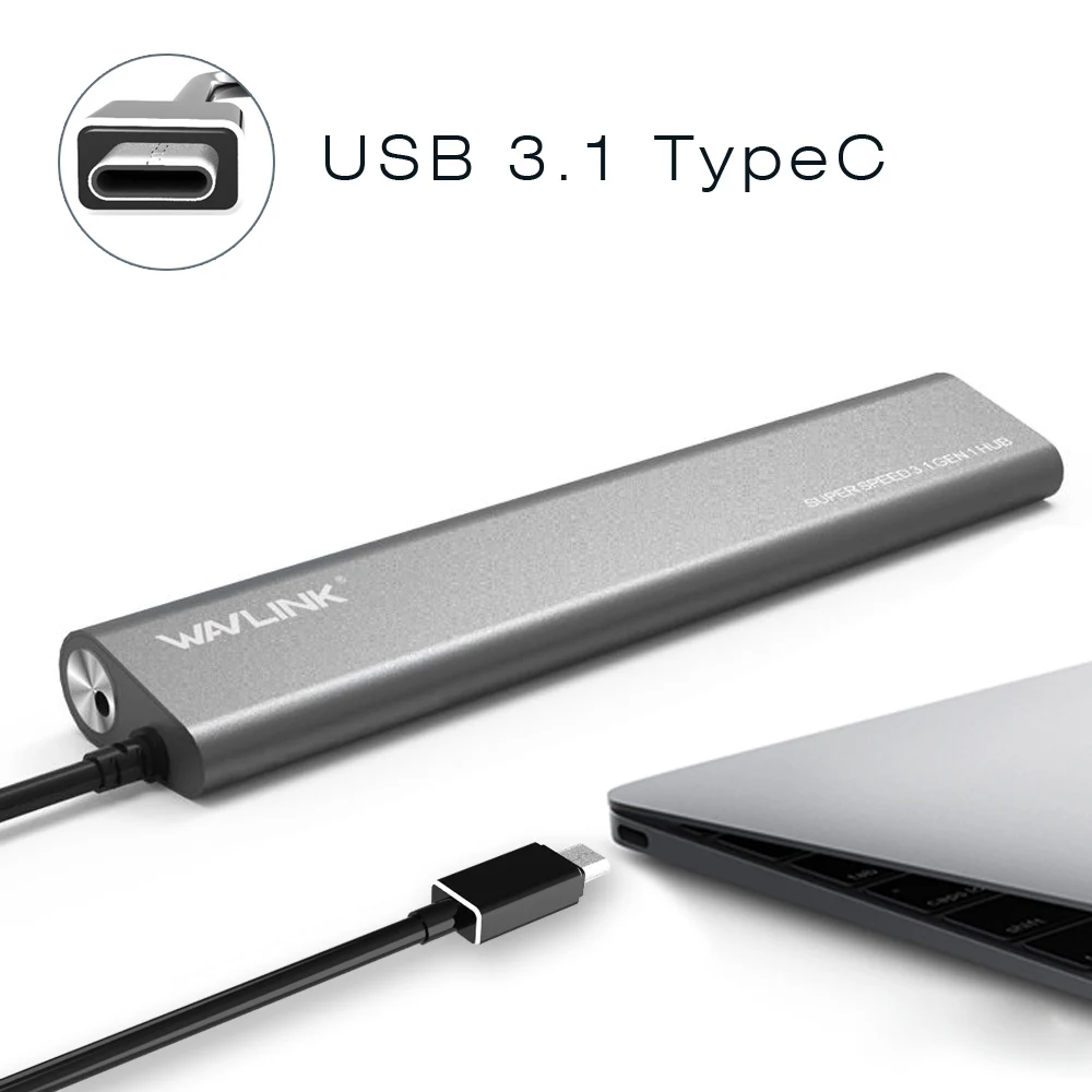 Кабель Wavlink USB 3 1 Type-C алюминиевый концентратор для передачи данных с 7 портами 0 (USB