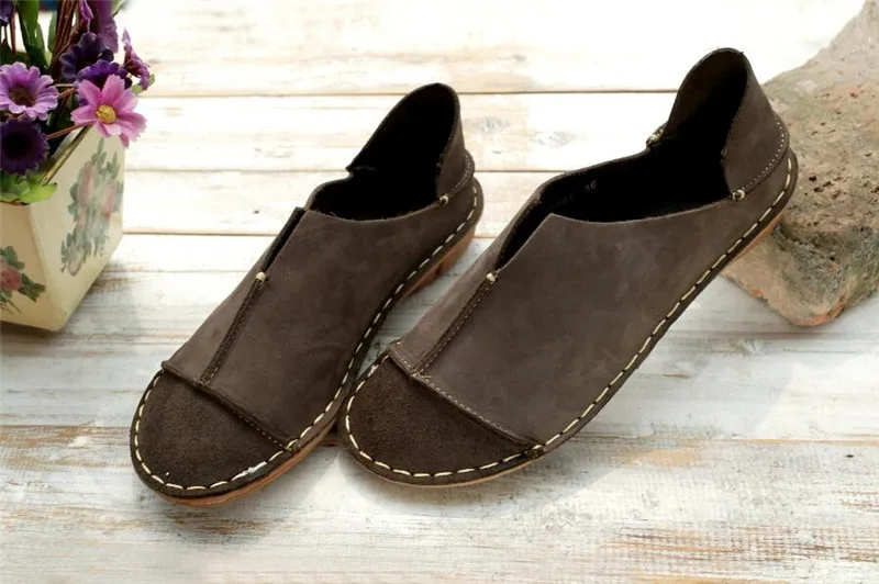 Whensinger - 2019 женская обувь женские лоферы из натуральной кожи Прошитые слипоны