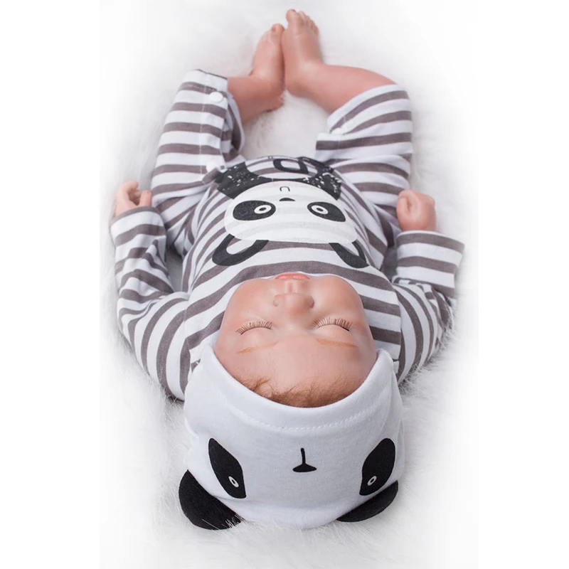 Adolly 20inch 50cm Bebe Doll Reborn Soft Silicone Boy Girl Toy Baby Gift for Children Black White Panda boy doll | Игрушки и хобби