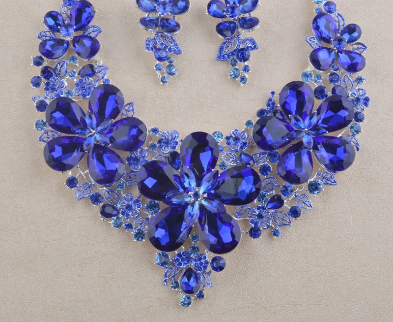 Royal Blue Statement Necklace Set - Perfect Bridal Wedding Jewelry, Earrings, and Flower Dress Accessories for Parties image 2