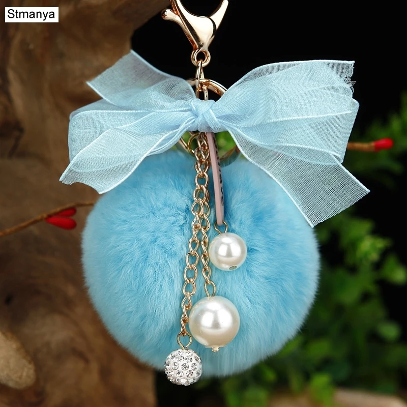 

New Key chain Originality Bowknot angel Keychain Fur Pompom ball pendant Car Key Holder Fashion Bag Charm Gift jewelry K1638
