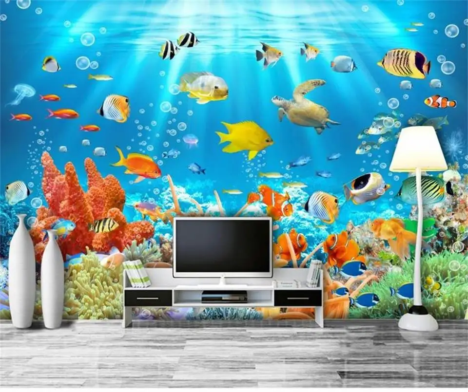 3D-обои на заказ фотообои для гостиной с подводной лодкой морской рыбой нетканые