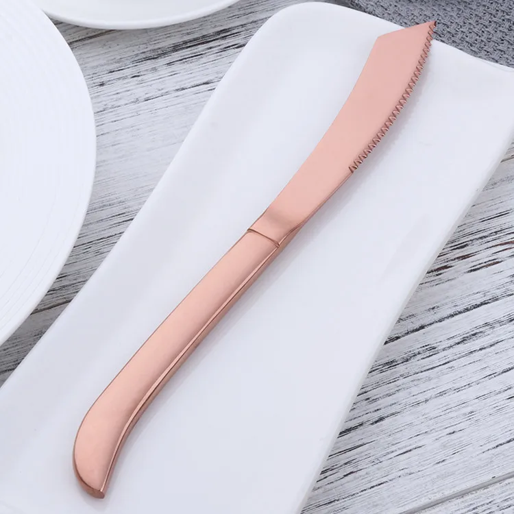6pcs Rose gold Радужный нож для стейка из нержавеющей стали, набор острых столовых ножей, столовые приборы для ресторана, столовый нож, Черные ножи для стейка, набор посуды - Цвет: 6pcs Rose gold