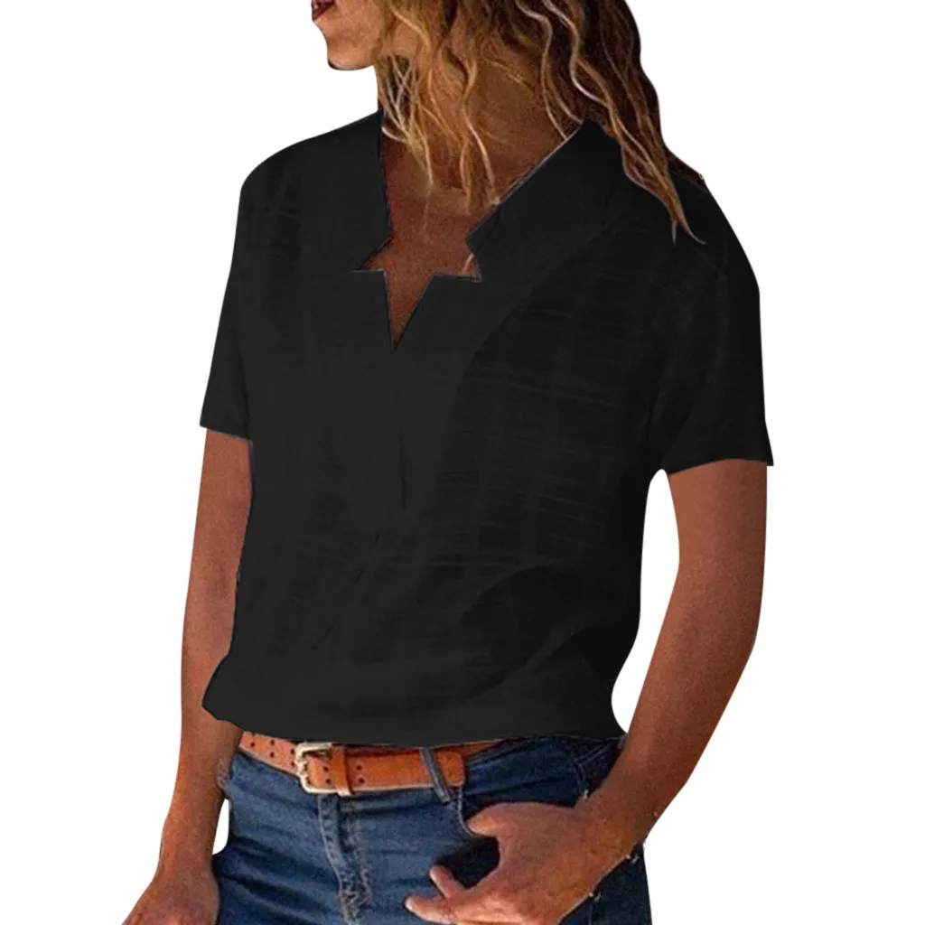 Блузки женские с v образным вырезом однотонное хлопковое белье повседневные