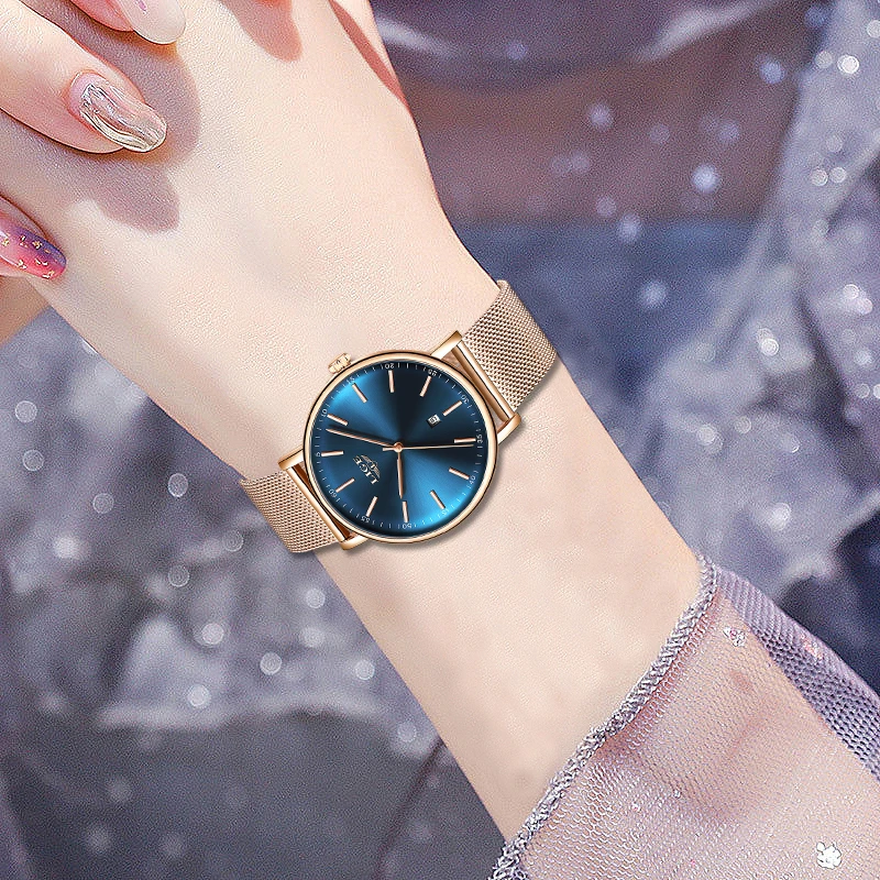 Montre Femme LIGE часы брендовые роскошные женские розовые золотые модные