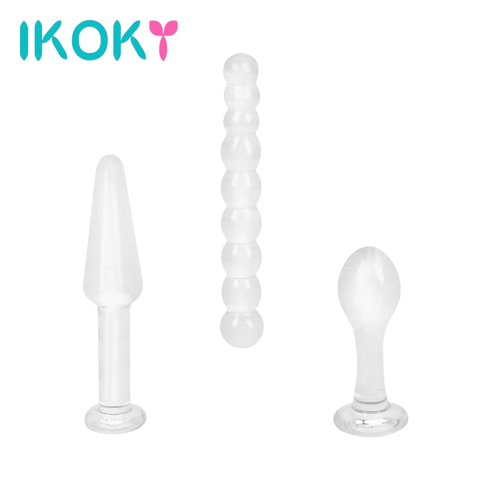 IKOKY 3Pcs Crystal Anal Dildo Beads Pyrex Glass Butt Plugs Ball Fake Penis Female Masturbate Sex Toys for Adult Women Men Gay |