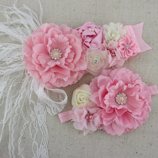 2 шт./компл. розовый белый слоновая кость пояс с цветами для маленьких девочек