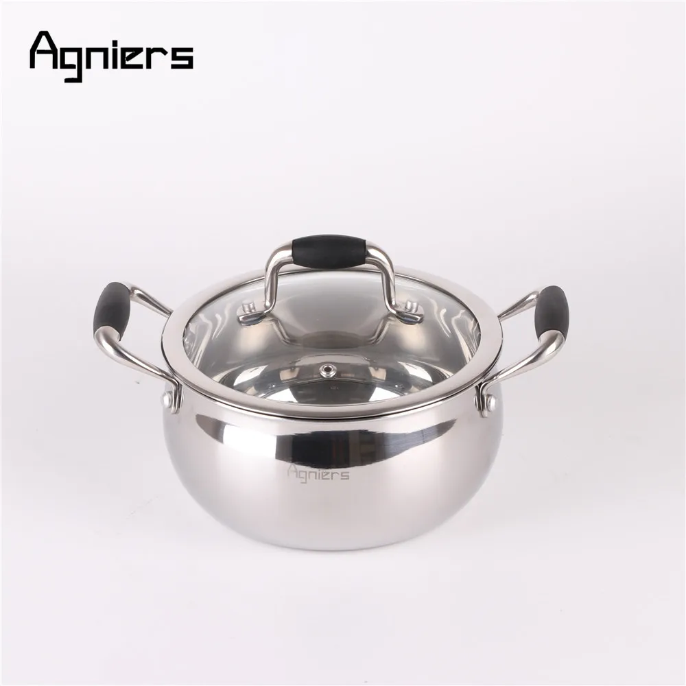 

Agniers 18cm Two Handle StockPot Multi-Ply Stainless steel Clad SoupPot with Glass Lid Heat cookware
