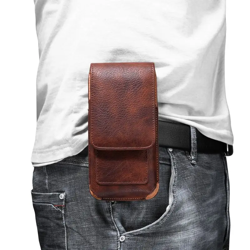 

THINKTHENDO Men PU Leather Waist Belt Bag Small Hook Fanny Waist Bag Hip Bum Pack Mens Waist Pack Belt Clip Bag for Phone Case