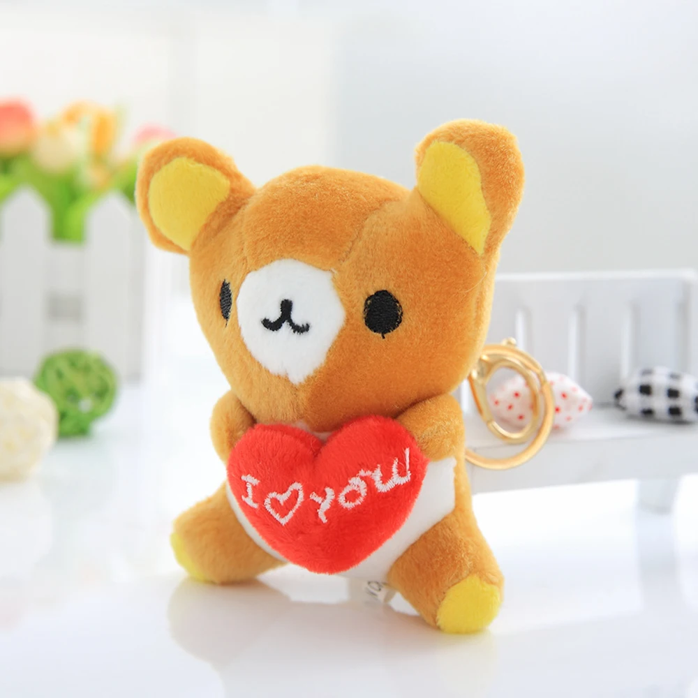 10cmred heart brown Милый плюшевый мишка Rilakkuma, расслабляющий медведь, плюшевая игрушка, плюшевый мишка, подушка, подарок для девочки, рождественский подарок - Цвет: 10cmred heart brown