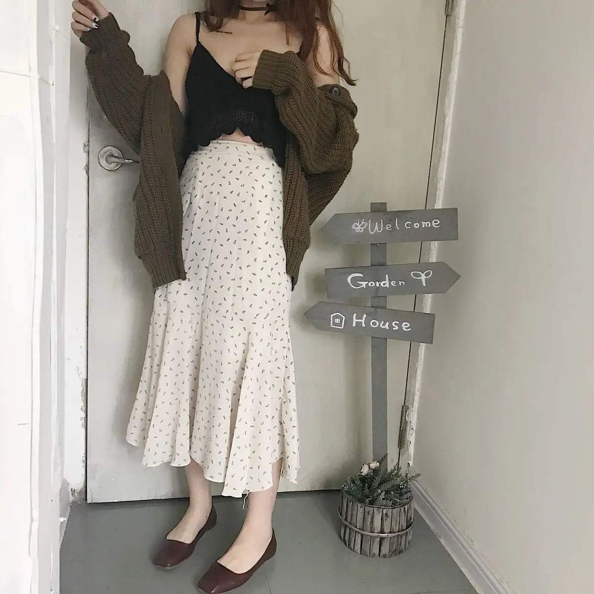 Горошек Шифона Юбка Mermaid Длинные Оборками Хем Slim Fit юбка Юп Longue Femme Saia Feminina Лунга