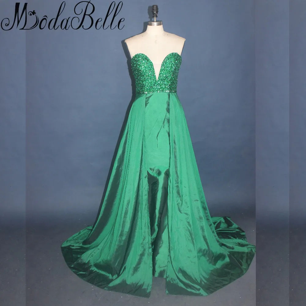 Длинные платья для выпускного Modabelle с зелеными кристаллами из бисера 2017