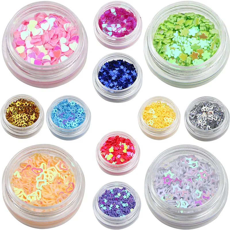 12 цветов Радужные Блестки Сердце Звезда шаблон ногтей набор блесток 3D акриловые