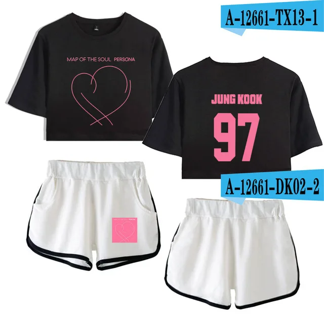 13 JIMIN J-HOPE, летняя верхняя одежда из двух предметов, футболка и шорты, женский костюм, укороченный топ+ шорты, спортивный костюм - Цвет: 13