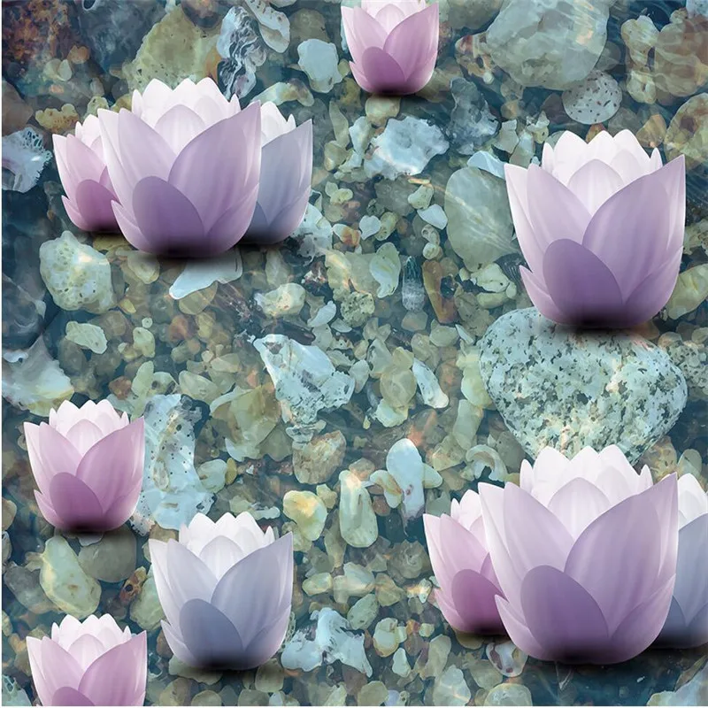 Современные пол живопись HD розовый Лотос речной камень Водонепроницаемый Ванная