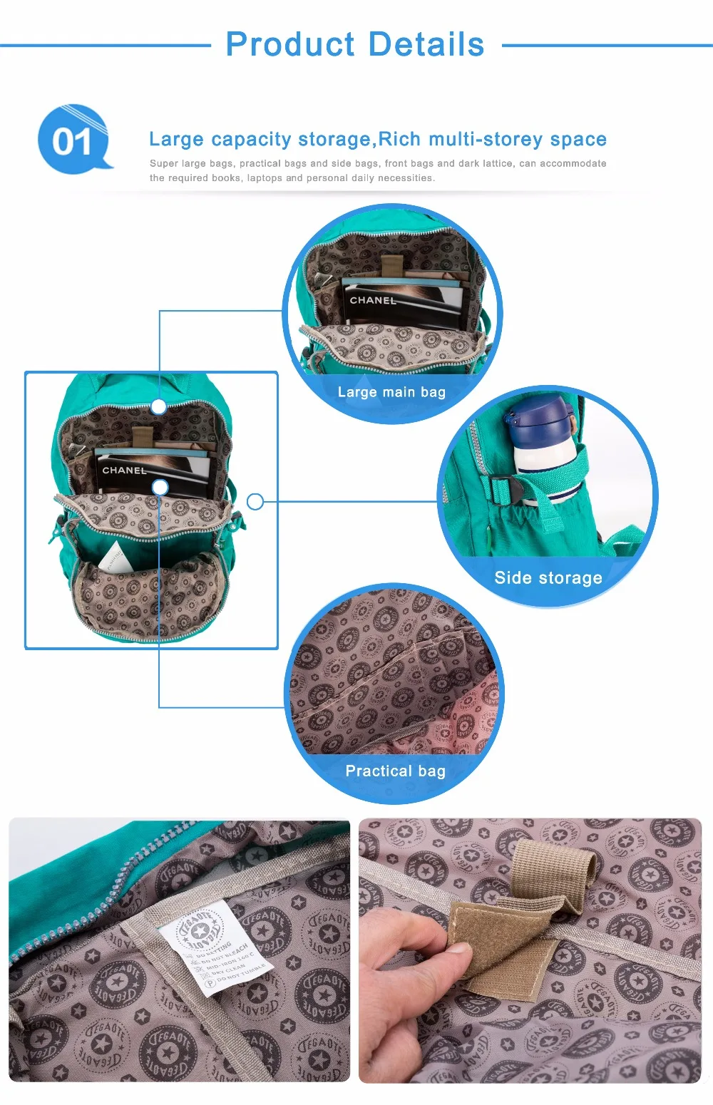 TEGAOTE Большой Вместительный рюкзак для девочек-подростков Mochila женские рюкзаки школьные нейлоновые водонепроницаемые сумки для мужчин и женщин