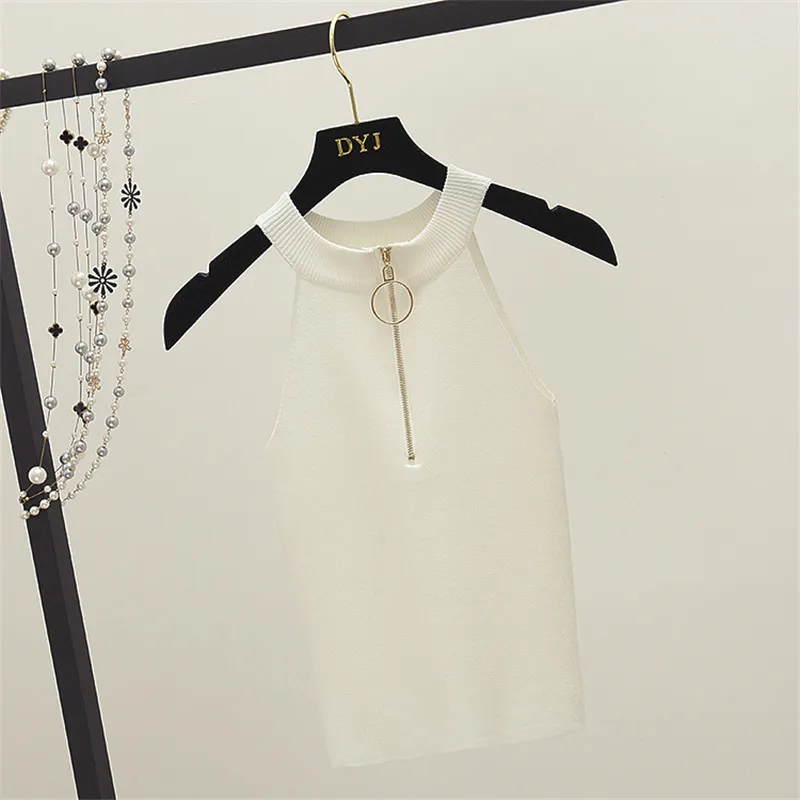 Женский короткий топ на молнии трикотажный клубный бретелях без рукавов