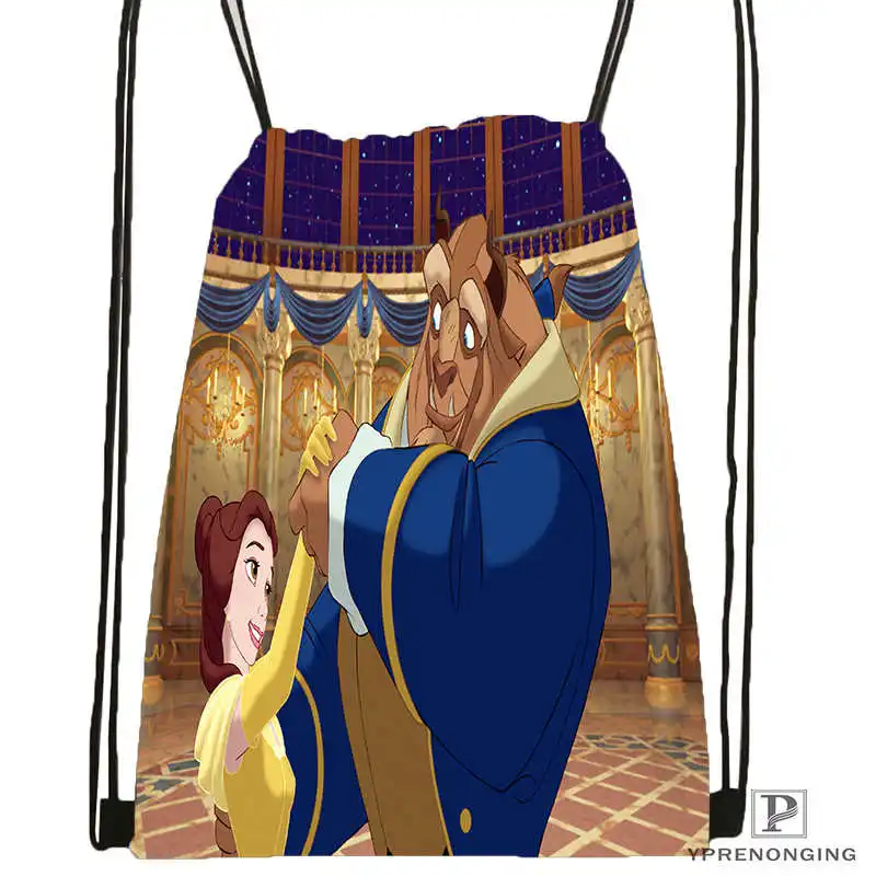 Drawstring Backpack Изготовленная на заказ Красавица и Чудовище походная сумка на шнурке милый рюкзак для детей(черная спинка) 31x40 см#180531-02-18 - Цвет: Drawstring Backpack