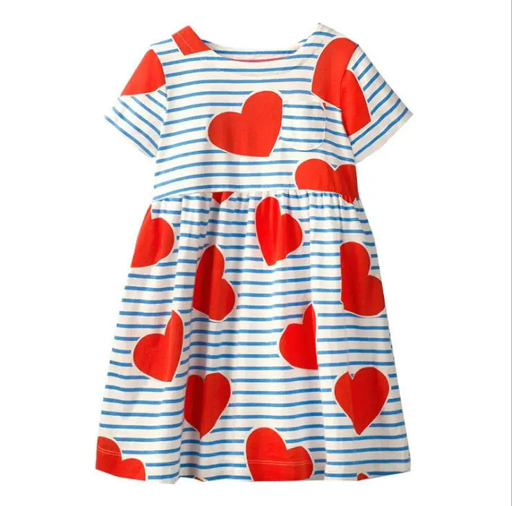Платья в полоску для девочек с сердечками Платье Лето 2019 принцесса платье