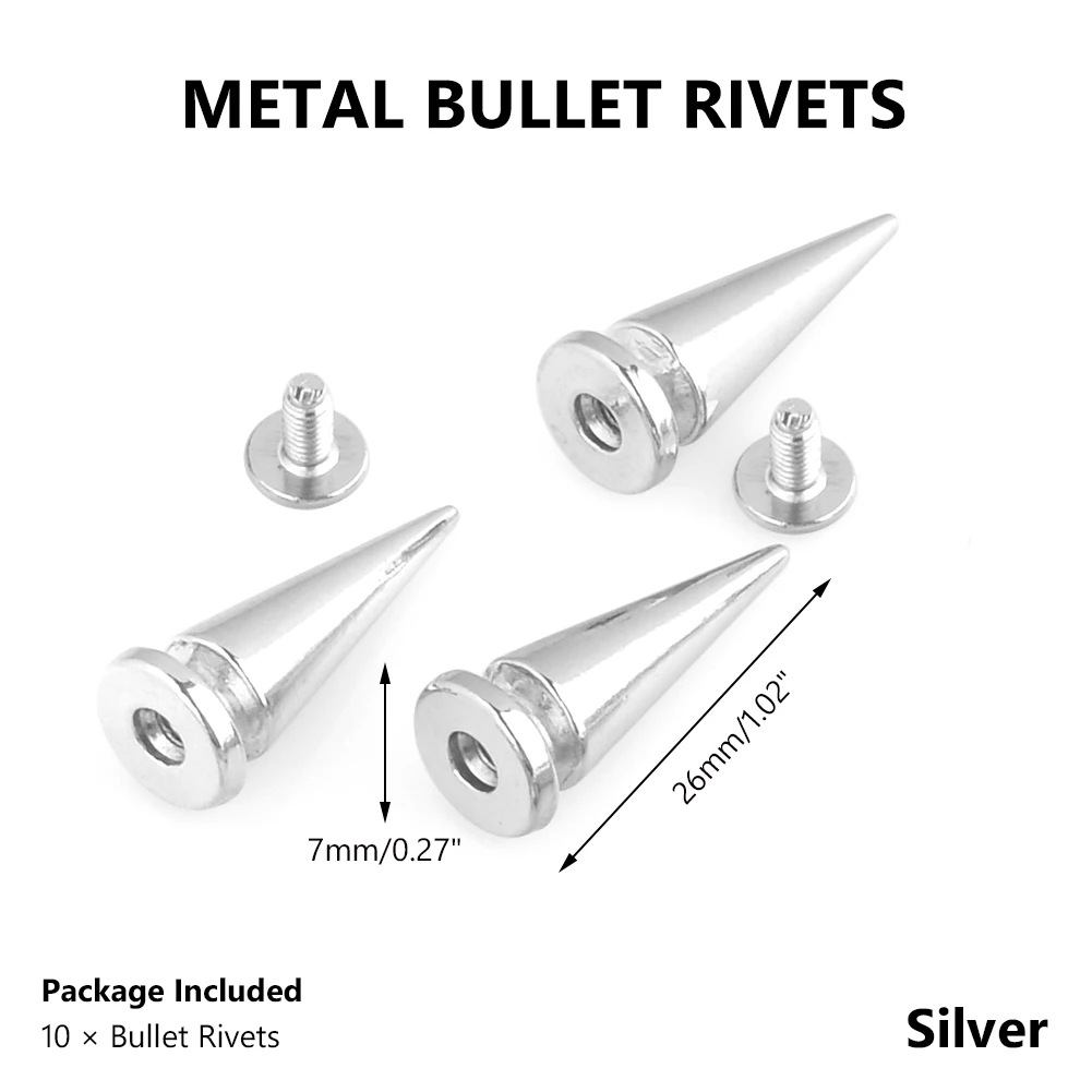 silver 26mm 10 мм 36 мм 10 шт DIY Гвозди/заклепки мяч панк одежда на заказ серебряный металлический мешок шпильки конус панк заклепки-шипы кожевенное ремесло - Цвет: silver 26mm