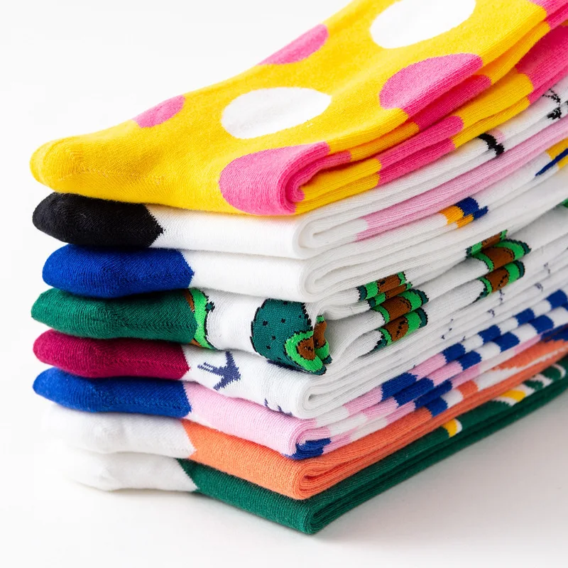 Хлопковые женские носки забавные Носки ярких цветов в горошек с фруктами