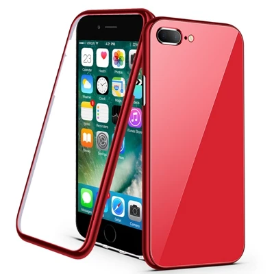 Красный Роскошный Магнитный флип-чехол для iPhone X XS XR MAX 7 8 Plus 11 11 Pro Max PC Border закаленное стекло задняя крышка - Цвет: Красный