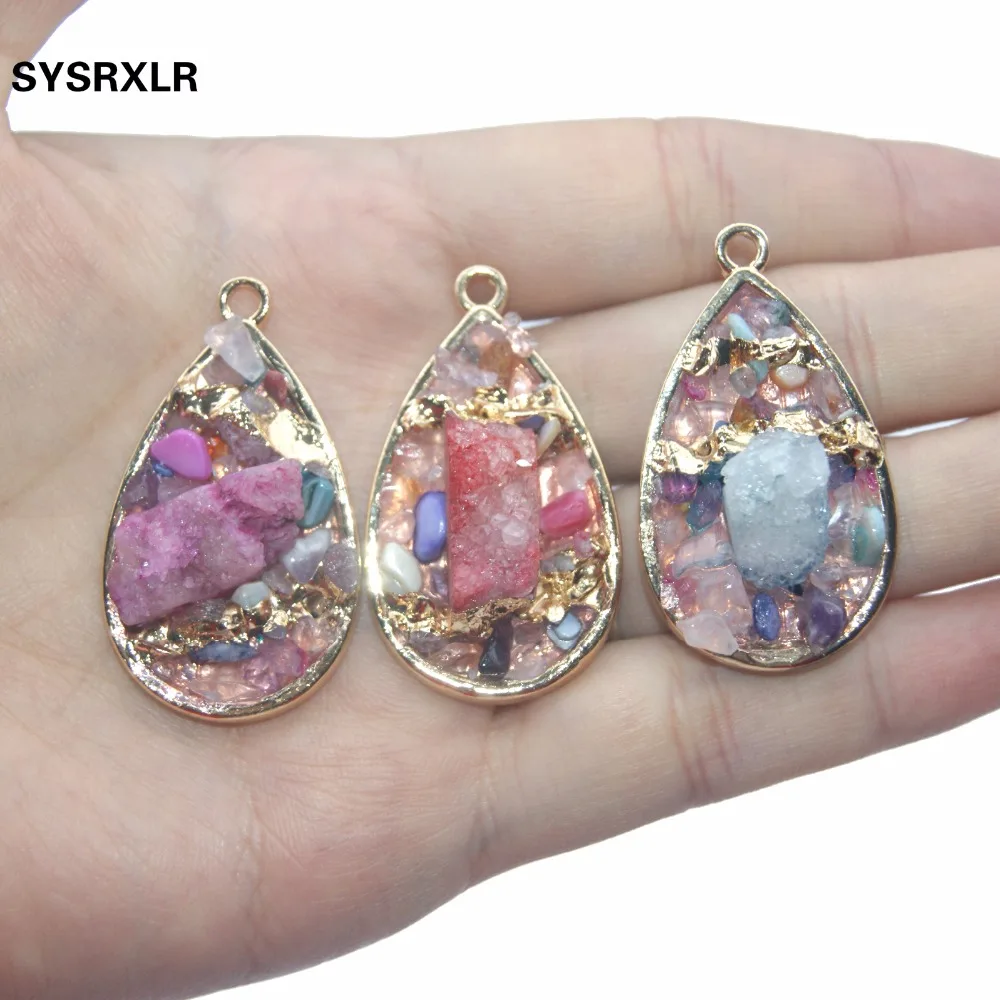 Женская подвеска из камня в форме капли с золотым покрытием для самостоятельного