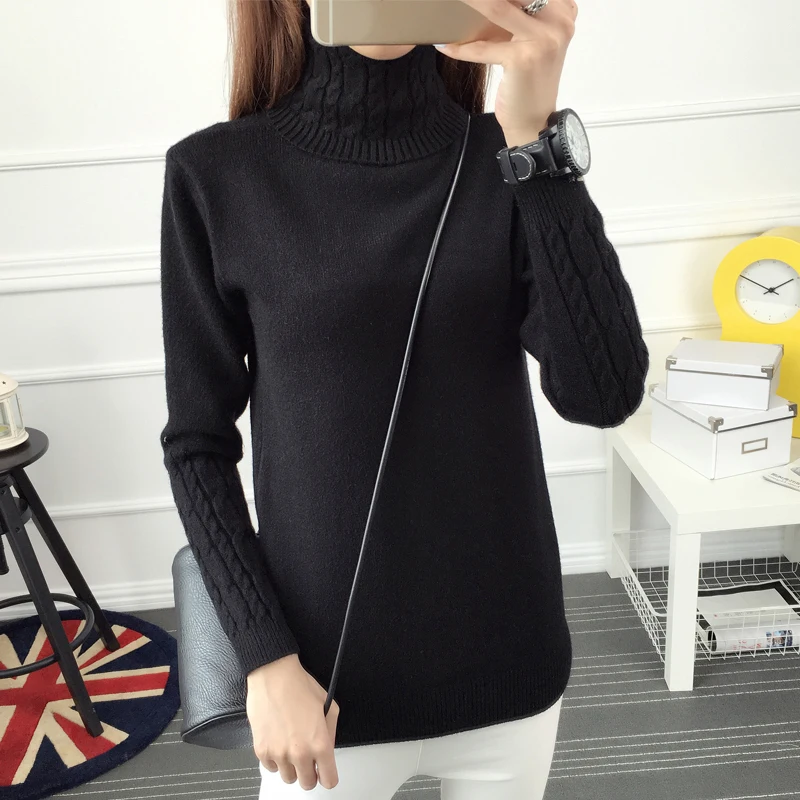 

2020 new fashion Women white Lapel turtleneck sweater female basic knitted shirt Twist thick slim long sleeve pullover sweater