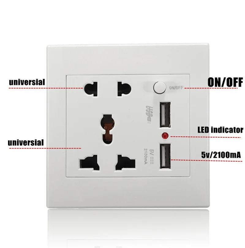 Универсальное настенное зарядное устройство 2100mA 5V 2 USB AC 110-250V США Великобритания