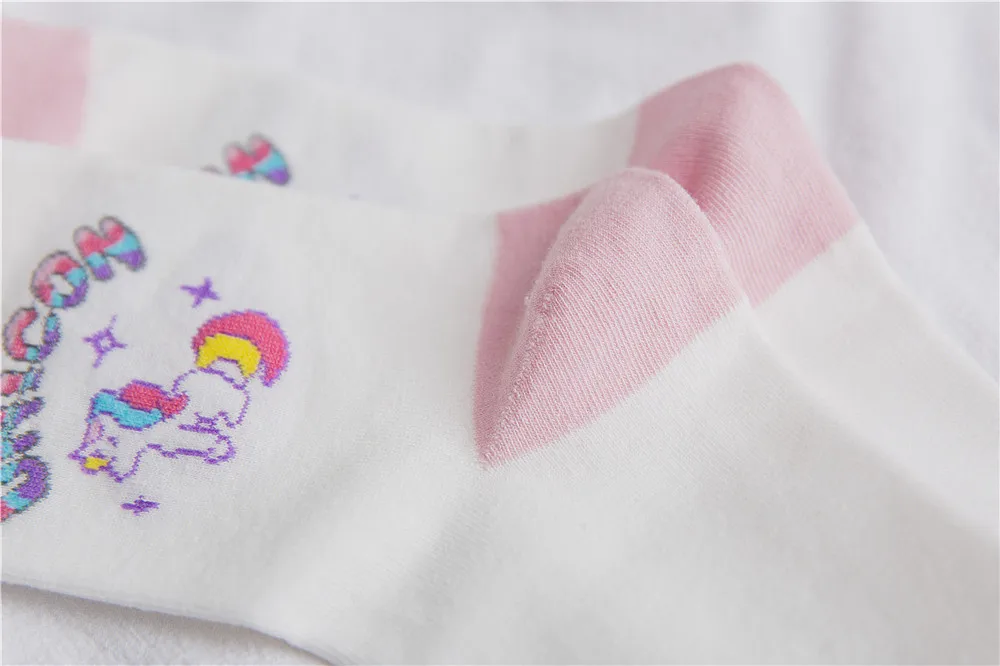 Носки с единорогами для взрослых, для девушек, Ulzzang, Harajuku, радужные звезды, Мультипликация, колледж, животное, лошадь, макарун, рог, сумерки, фиолетовый Таро