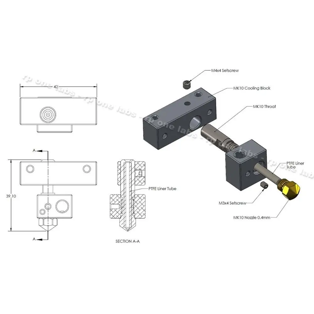 MK10 экструдер Hotend/w блок охлаждения Wanhao Дубликатор производитель выбор 3D