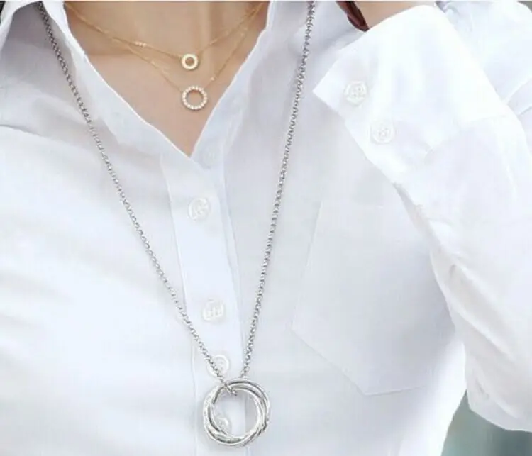 Новинка 2015 осенние женские топы однотонные белые рубашки размера плюс s 2xl с