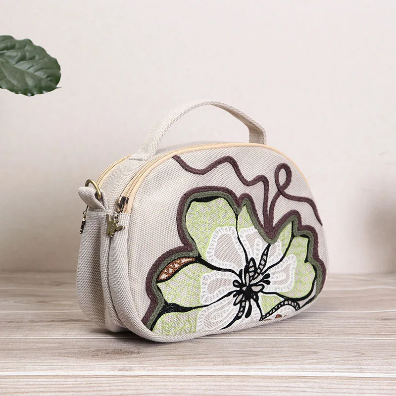 Женская парусиновая сумка с вышивкой и цепочкой из хлопка|Сумки ручками| |