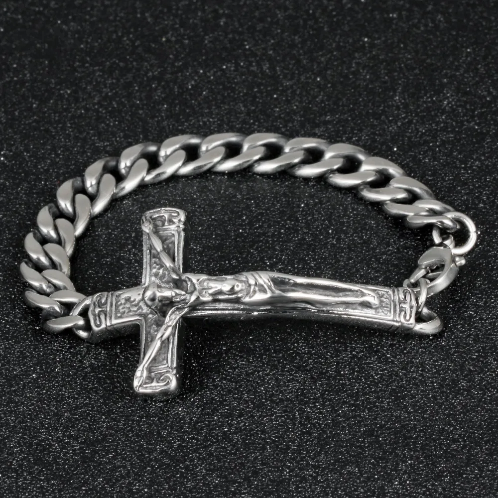 Браслет-цепочка из титановой стали с крестом Иисуса и распятием 8 26 дюйма |