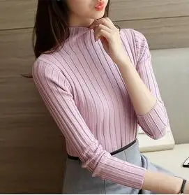 Женский Повседневный свитер с высоким воротником однотонный вязаный пуловер