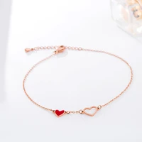 yun ruo fashion chic red heart anklet chain for woman girl birthday gift rose gold color 316l stainless steel jewelry not fade
