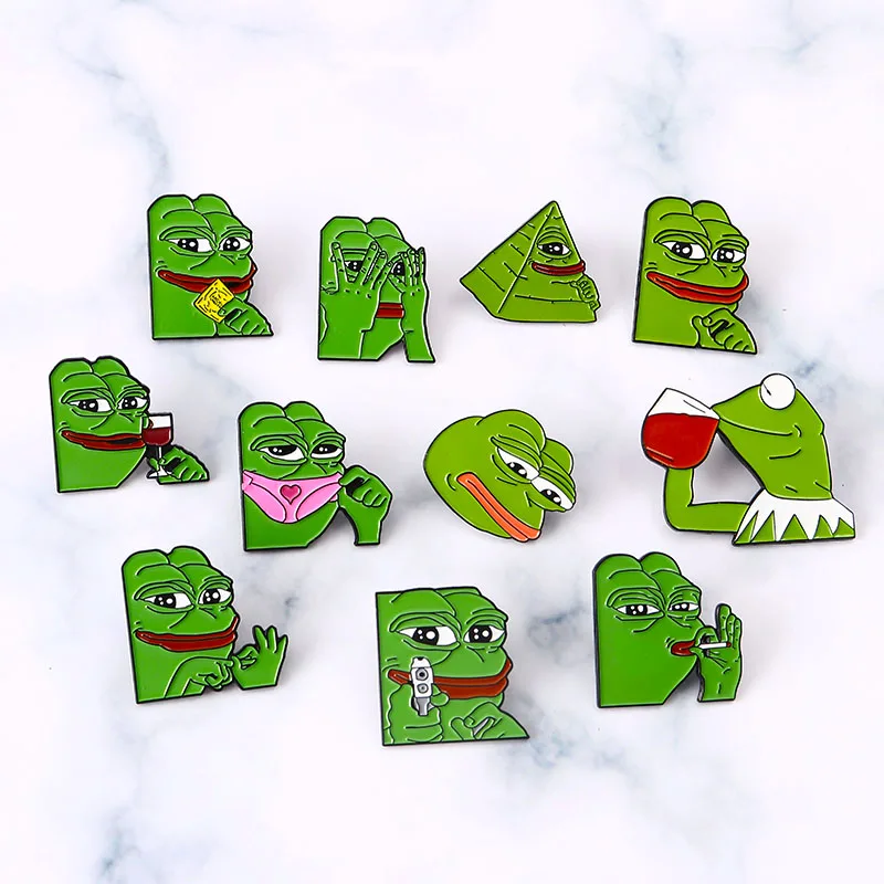 Значок лягушонок Пепе улыбающаяся и грустная брошь с дизайном лягушка значок на