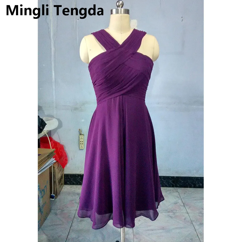 Mingli Tengda Purple/Black Bridesmaid Dresses 2018 Short Halter Dress Backless Chiffon Wedding Party for Women | Свадьбы и торжества
