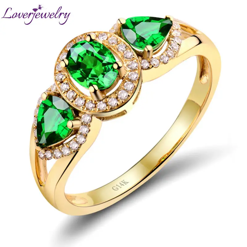 

LOVERJEWELRY Vintage 1.08 Carat Green Tsavorite Ring,Engagement Ring Tsavorite With Diamond In 14K Yellow Gold For Sale WU144