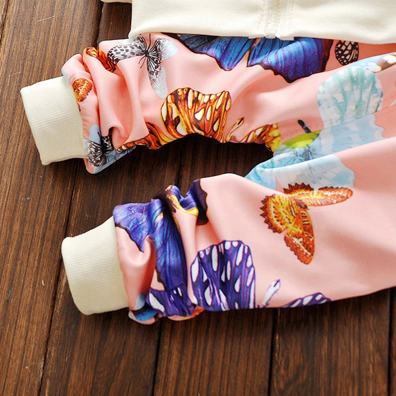 2018 Весна Одежда и аксессуары для девочек модный комплект с принтом бабочки трек