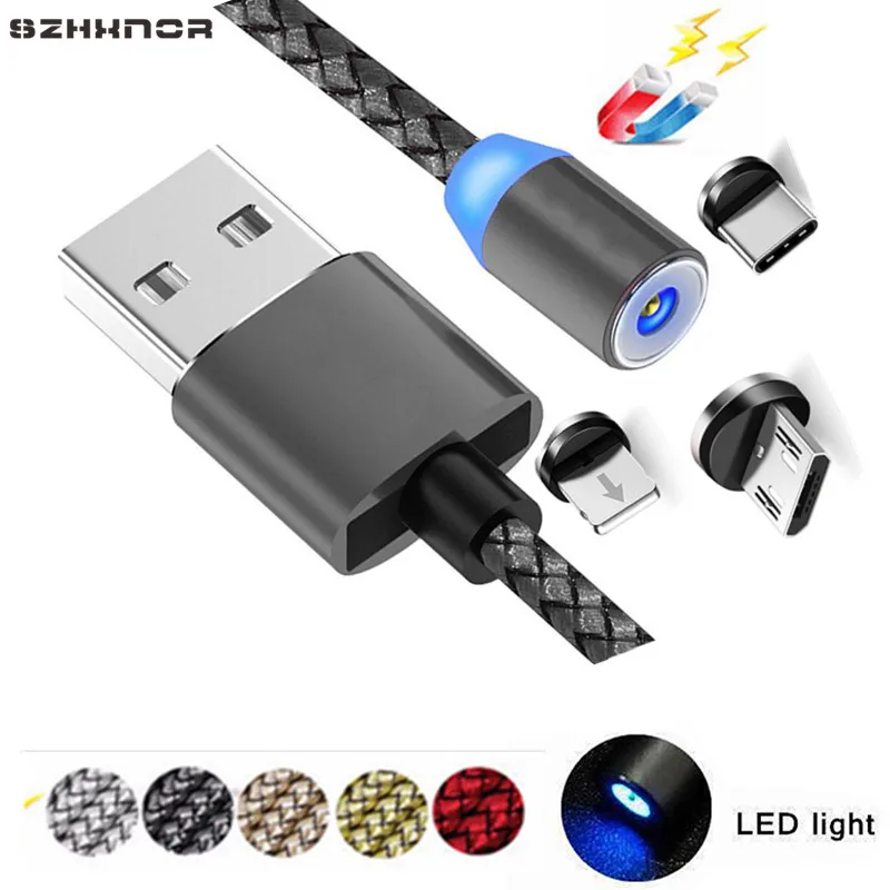 Светодиодный магнитный usb-кабель для iPhone Xs X 8 7, зарядный кабель Micro USB кабель type C, магнитное зарядное устройство для samsung A50 A8 A7 S10
