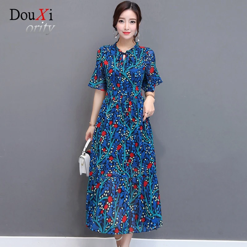 Женское платье из шифона с цветочным рисунком Лето 2017 г. корейский Тонкая талия
