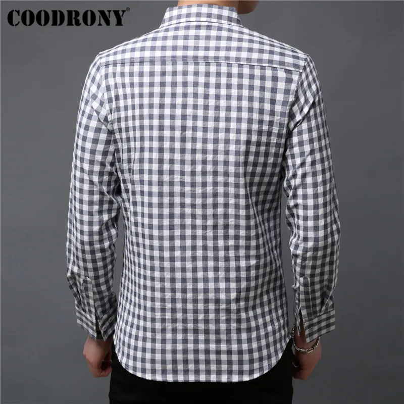 Бренд COODRONY, мужская рубашка, хлопковая рубашка, Мужская одежда, осенняя уличная мода, клетчатые повседневные рубашки с длинным рукавом, Camisa Masculina 96044