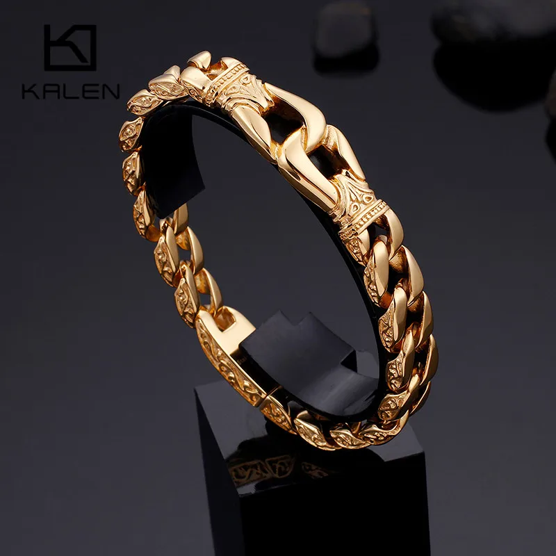Stainless Steel 4 Colors Handcuff Charm Bracelets For Men 22.5cm Gold Linking Chain Punk Wrap Bracelet Jewelry | Украшения и