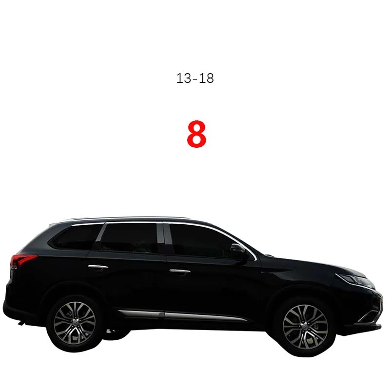 upside 8PCS Для Mitsubishi Outlander нержавеющая хромированная оконная Опора столб крышка отделка молдинг гарнир защита - Цвет: upside 8PCS